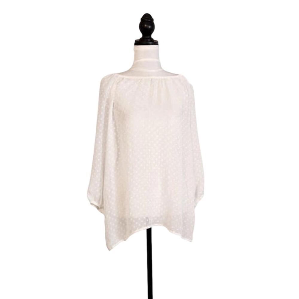 AB Studio Women's Size Large White Sheer Textured Polka Dot Blouse - Picture 2 of 6